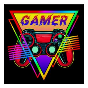 Retro Colorful Rainbow Gamer Computer Gaming  Poster