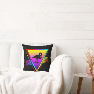 Retro Colorful Rainbow Modern Flamingo Bird Cushion