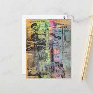 Retro Colorful Woodworking mixed media collage  Postcard