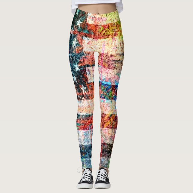 Retro Colour American Flag #13 Leggings (Front)