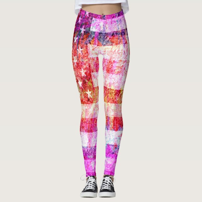 Retro Colour American Flag #14 Leggings (Front)