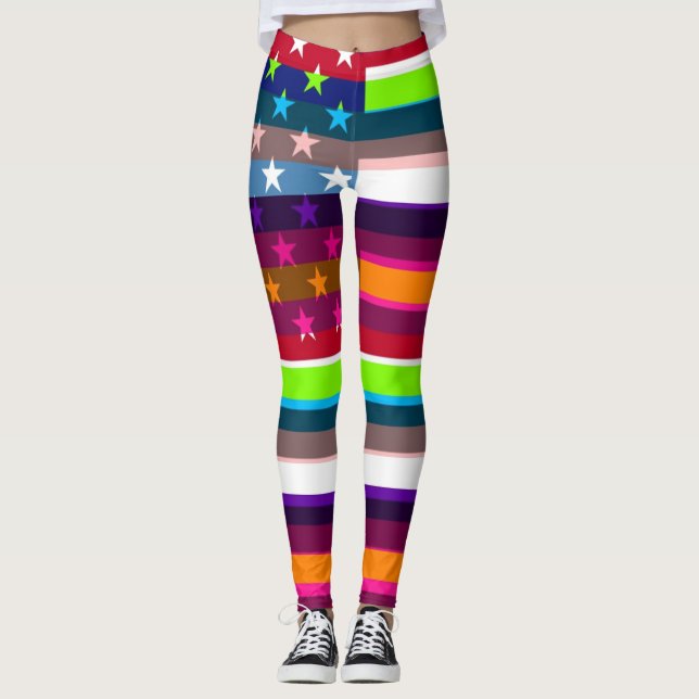 Retro Colour American Flag Leggings (Front)