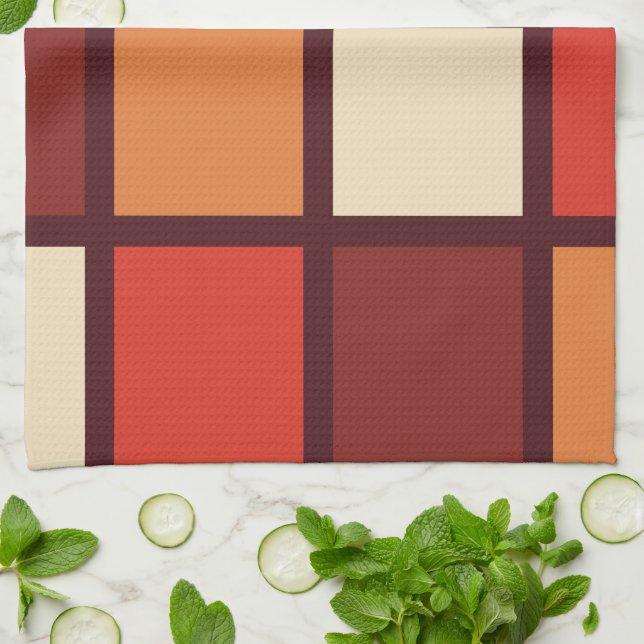 Retro Colour Block Grid Kitchen Towel (Folded)