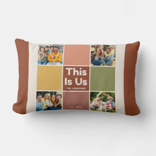 Retro Colour Block This Is Us Quote 4 Photo Collag Lumbar Cushion