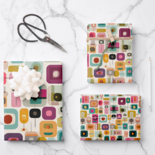RETRO Colour Blocks Mid Century Geometric Pattern Wrapping Paper Sheet