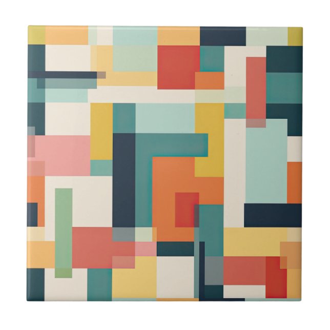 Retro Colour Blocks Mid Century Modern Geometric  Tile (Front)