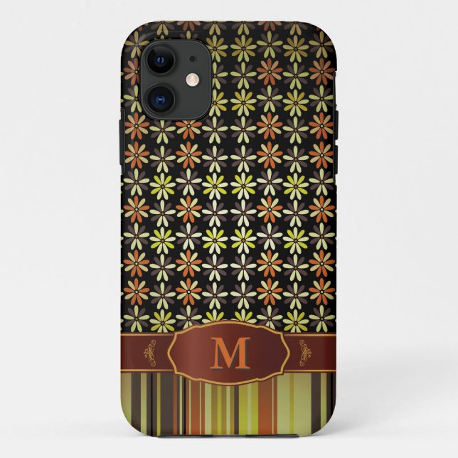 Retro Colour Flower Stripe Monogram iPhone 5 Case-Mate iPhone Case (Back)