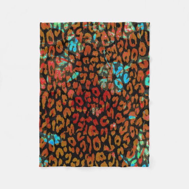 Retro Colour Leopard Print Skin #9 Fleece Blanket (Front)