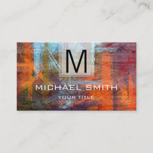 Retro Colour Modern Wood Grain Monogram Business Card