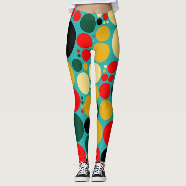 Retro Colour Polka Dots Pattern #17 Leggings (Front)