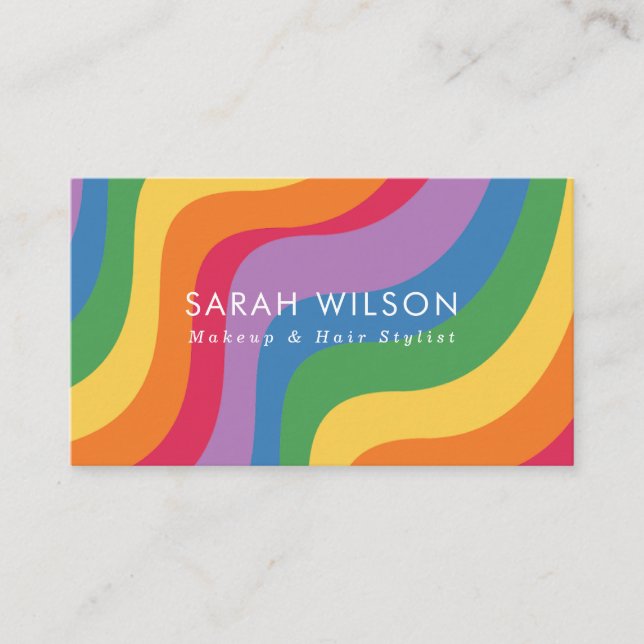 Retro Colour Wave Minimalist QR Code Business Card (Front)