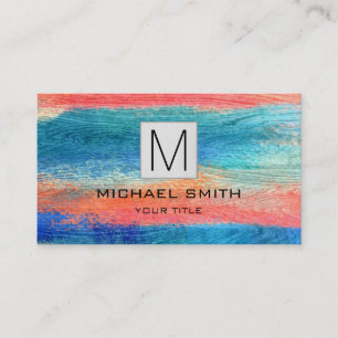 Retro Colour Wood Elegant Monogram #9 Business Card