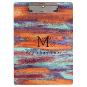 Retro Colour Wood Grain Texture Monogram #2 Clipboard