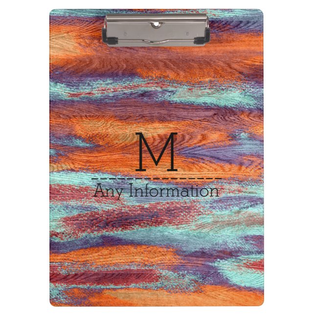 Retro Colour Wood Grain Texture Monogram #2 Clipboard (Front)