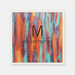 Retro Colour Wood Grain Texture Monogram Napkin