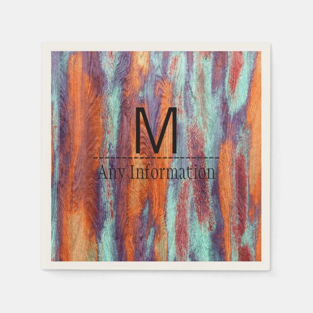 Retro Colour Wood Grain Texture Monogram Napkin (Front)