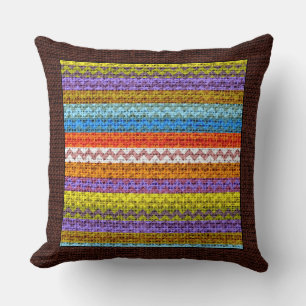Retro Coloured Chevron Modern Burlap Border Cushion