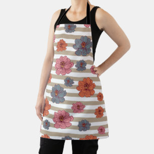 Retro Coloured Flower Pattern Apron