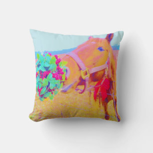 Retro coloured pastel Christmas Horse Cushion