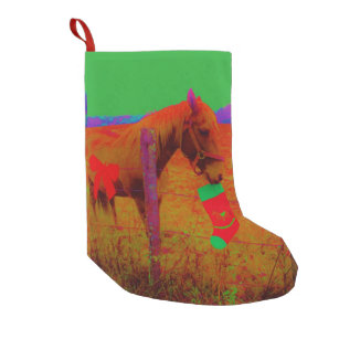 retro coloured red bow Horse Small Christmas Stocking