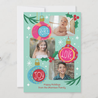 Retro Colourful 3 Photo Christmas Cards