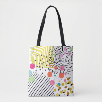 Retro Colourful Abstract Art Polka Dot Tote Bag