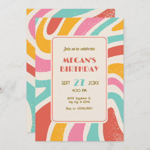 Retro Colourful abstract seamless pattern birthday Invitation