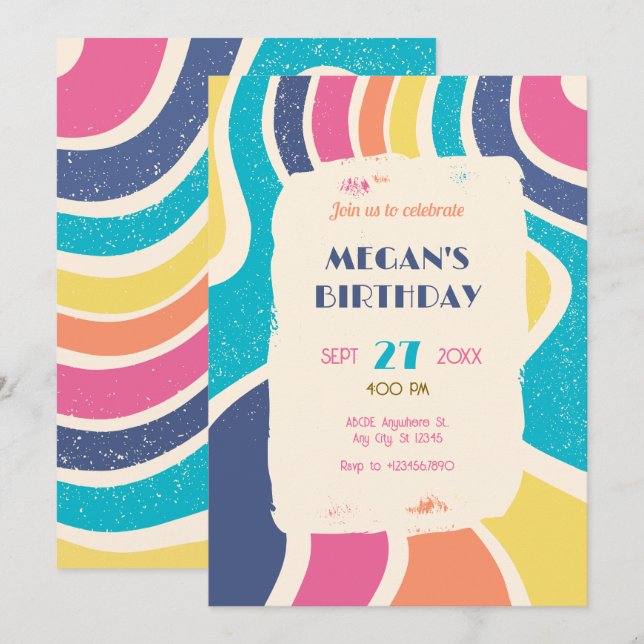 Retro Colourful abstract seamless pattern birthday Invitation (Front/Back)