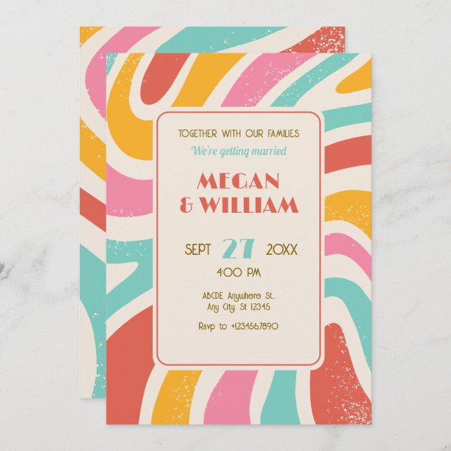 Retro Colourful abstract seamless pattern wedding Invitation (Front/Back)