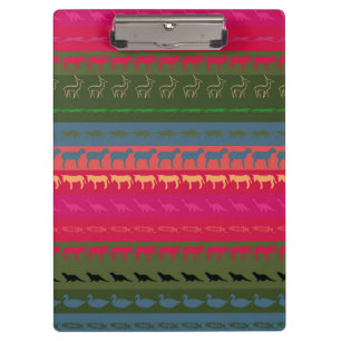 Retro Colourful Animals Modern Stripes Pattern #12 Clipboard