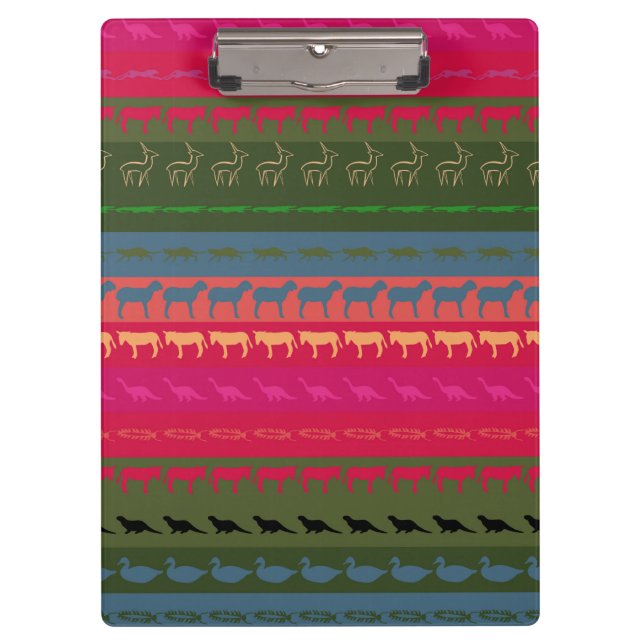 Retro Colourful Animals Modern Stripes Pattern #12 Clipboard (Front)