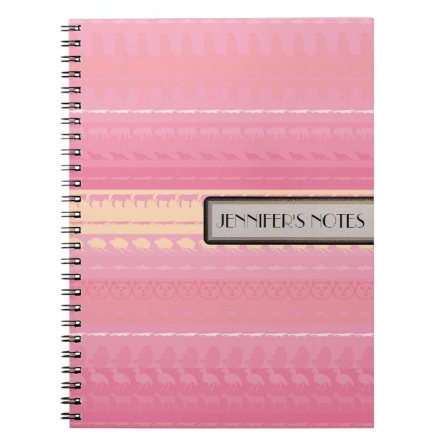 Retro Colourful Animals Modern Stripes Pattern #12 Spiral Notebook (Front)