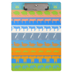 Retro Colourful Animals Modern Stripes Pattern #5 Clipboard