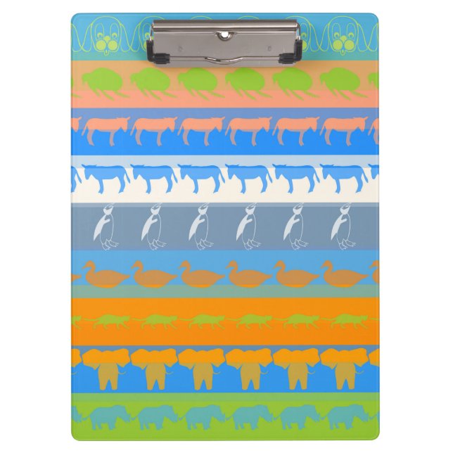 Retro Colourful Animals Modern Stripes Pattern #5 Clipboard (Front)