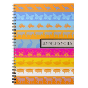 Retro Colourful Animals Modern Stripes Pattern #7 Spiral Notebook