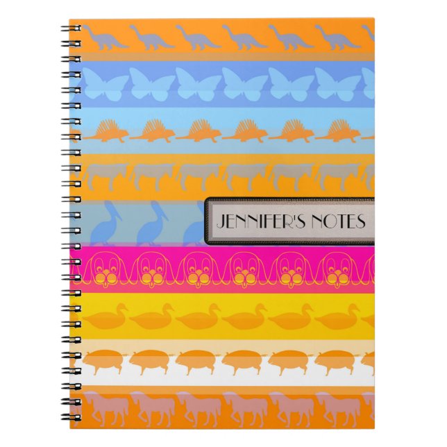 Retro Colourful Animals Modern Stripes Pattern #7 Spiral Notebook (Front)