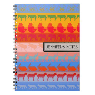 Retro Colourful Animals Modern Stripes Pattern #8 Spiral Notebook