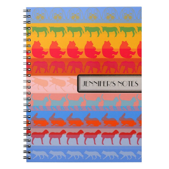Retro Colourful Animals Modern Stripes Pattern #8 Spiral Notebook (Front)