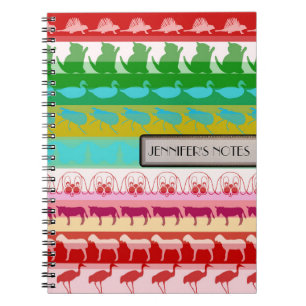 Retro Colourful Animals Modern Stripes Pattern Spiral Notebook