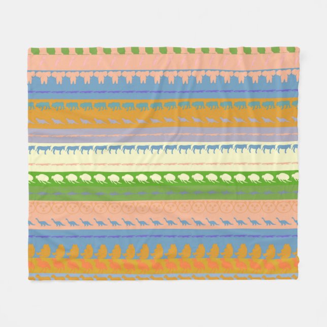 Retro Colourful Animals Pattern #3 Fleece Blanket (Front (Horizontal))