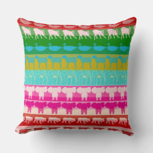 Retro Colourful Animals Pattern #6 Cushion