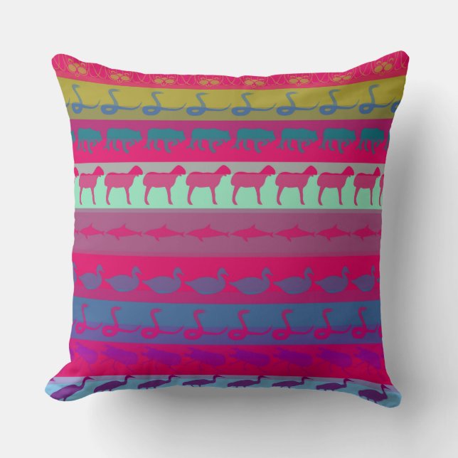 Retro Colourful Animals Pattern Cushion (Front)