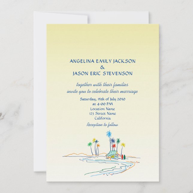 Retro Colourful Beach Wedding Invitation (Front)