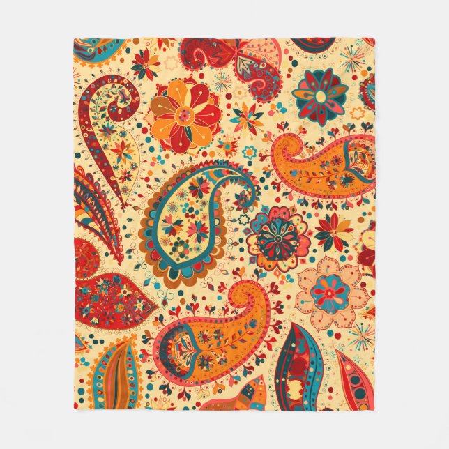 Retro Colourful Beautiful Boho Bohemian Paisley Fleece Blanket (Front)