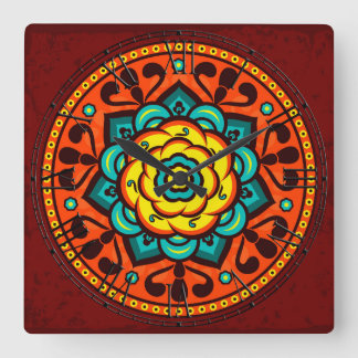 Retro Colourful Beautiful Boho Bohemian Square Wall Clock