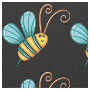 Retro Colourful Beautiful Boho Bumble Bee Fabric