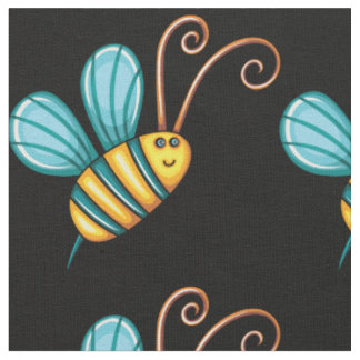 Retro Colourful Beautiful Boho Bumble Bee Fabric