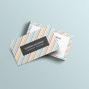Retro Colourful Blue Beige Gold Stripes Pastel  Business Card