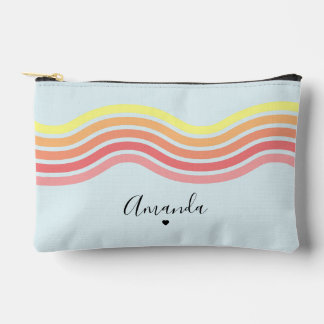 Retro Colourful Blue Groovy Lines Beach Sunrise Accessory Pouch