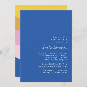 Retro Colourful Blue Yellow Modern Baby Shower Invitation